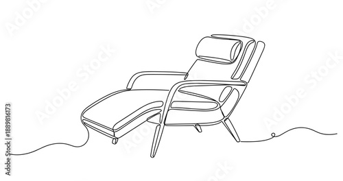 Elegant continuous line drawing of modern chaise lounge chair. Non editable stroke