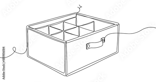 Line art of yarn and box with compartments on white background. Non editable stroke