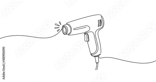 Line drawing of hair dryer with cord on white background. Non editable stroke