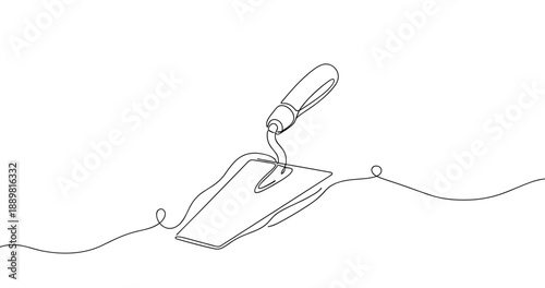 Minimalist continuous line drawing of construction trowel tool. Non editable stroke