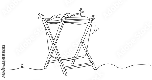 Minimalist line art of a vibrating baby bassinet with mobile. Non editable stroke