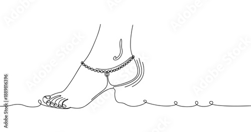 Minimalist one-line art of a foot wearing an anklet. Non editable stroke