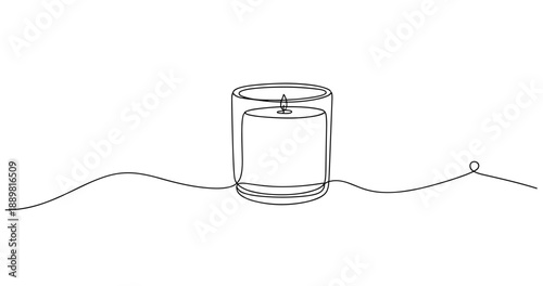 Minimalist single line drawing of a burning candle with a gentle flame. Non editable stroke