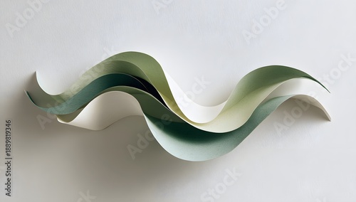 Green and white paper cut art featuring layered waves of organic shapes creating an abstract and serene texture