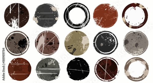 Collection of circular shapes with distressed textures evoking a vintage aesthetic