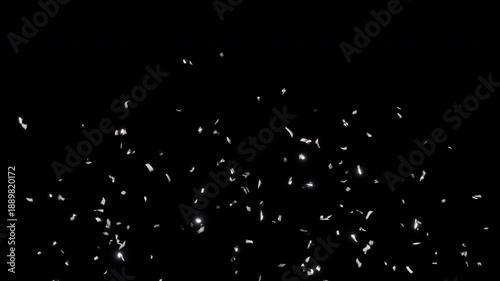 Confetti silver explosions from both sides overlay on black background, includes green screen and alpha channel. 