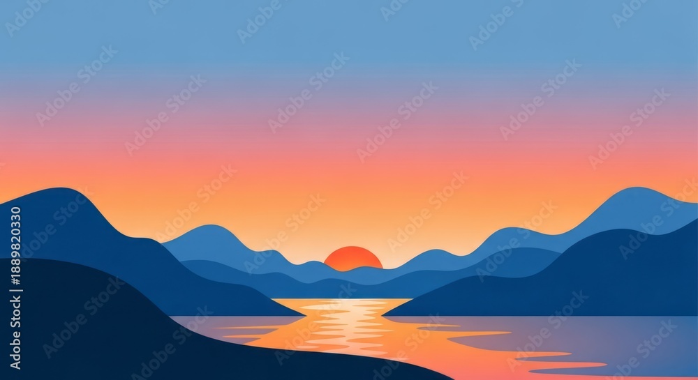 Fototapeta premium Serene Sunset Over Mountains