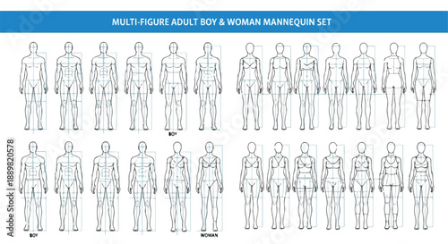 Vector Outline Mannequin Set for Fashion Design