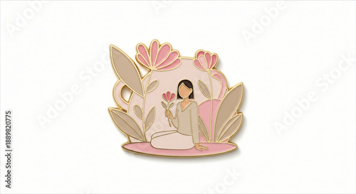 Vintage pink lotus blossom and leaf floral illustration featuring a spring nature design pattern for a wedding invitation vector element