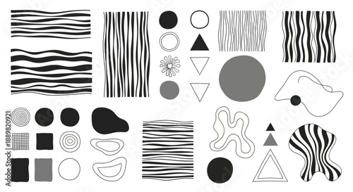Monochrome Geometric and Abstract Shapes Assemblage: A Modern Artistic Compilation of Graphic
