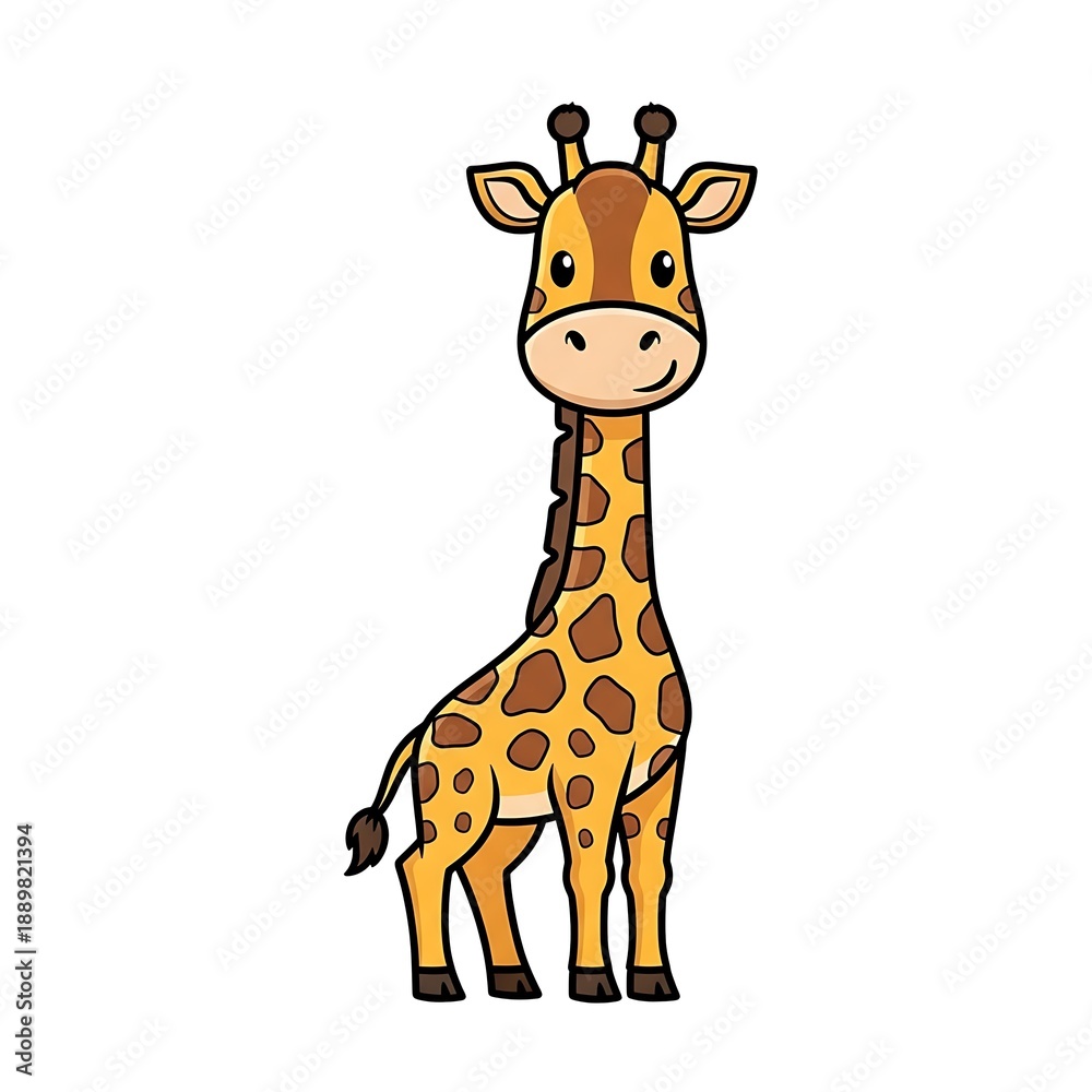 Fototapeta premium Cartoon Giraffe Standing on White Background.