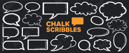 Chalk Scribble Speech Bubbles and Clouds on Dark Background Keywords: chalk, scribble, speech bubble, cloud, hand drawn, illustration, graphic