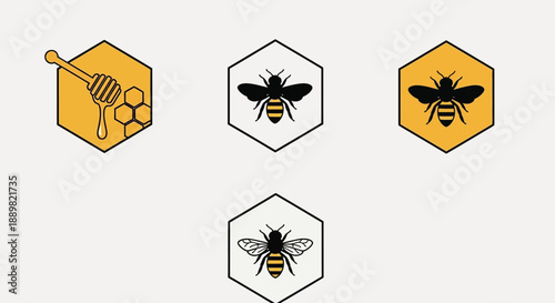 Elegant bee illustration featuring minimalist design of bees and honeycombs perfect for branding