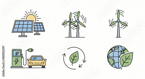 Vector illustration of a green plant icon set featuring eco design symbols for energy and environment including a leaf and tree circle button for recycle web signs and business ecology