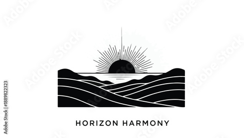 Stylized sunrise over rolling hills creates a sense of peaceful dawn and new beginnings.