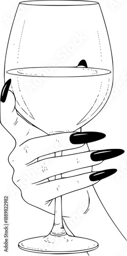 Elegant Hand Holding Wine Glass Line Art Vector