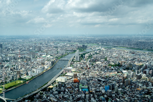 Photography Aerial view of central Tokyo cityscape in Japan