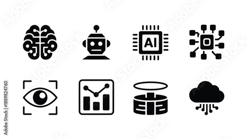 Black icons representing artificial intelligence machine learning and digital technologies