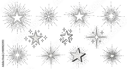 Hand-drawn Starbursts and Stars Collection - Retro Sparkle Graphics