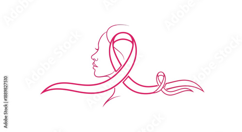 Minimalist pink line drawing of a woman's face with flowing hair against a clean white background, conveying awareness for aids and health causes.