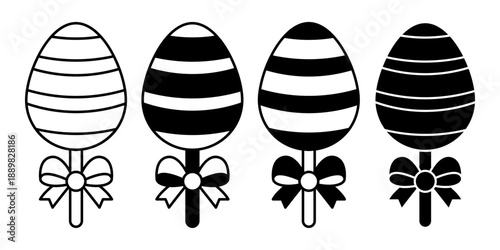 Black and White Easter Egg Icons Collection with Simple Decorative Patterns