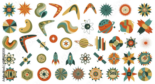 Retro Geometric Patterns, Vintage Mid-Century Modern Shapes and Designs Collection with an Atomic