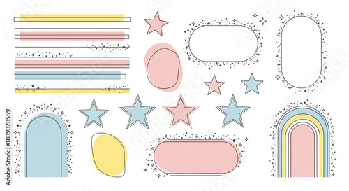Pastel color shapes and stars vector set for decoration whimsical and dreamy designs pastel frames