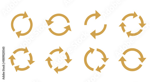 Collection of rotating arrows icons, representing circular motion, cycle, renewal, and