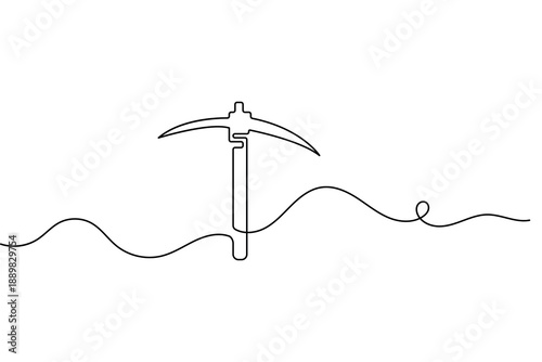 Minimalist style pickaxe icon created with continuous one line drawing isolated outline illustration