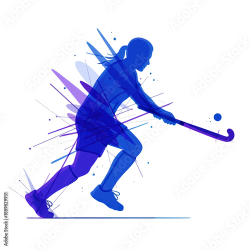 Field Hockey Player Silhouette with Abstract Splatter Effect