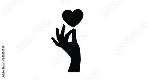 A black silhouette of a hand offering a heart shaped form