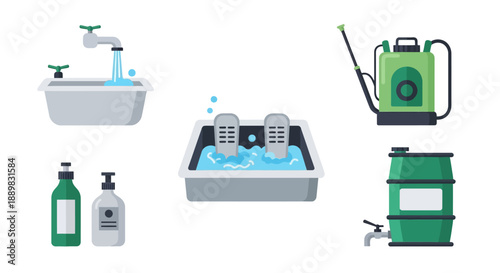 Collection of Household Cleaning and Sanitation Essentials for Everyday Care.