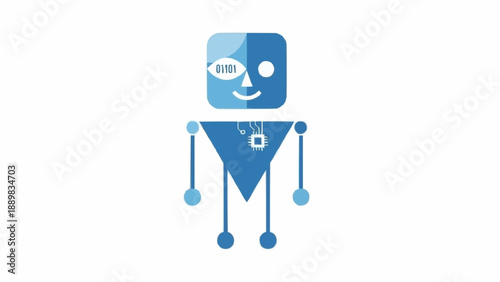 Blue Robot Character with Smiling Face Icon.