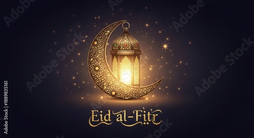 Elegant eid al-fitr lantern and crescent