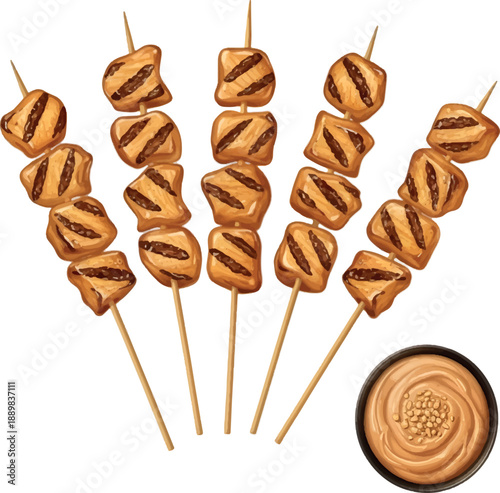 Grilled Yakitori Chicken Skewers with Peanut Sauce.