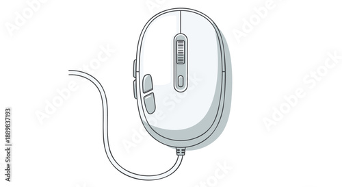 Modern computer mouse with sleek design and cord