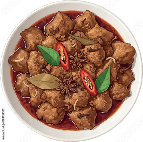 Braised Pork in Spicy Sauce with Chili and Bay Leaves.