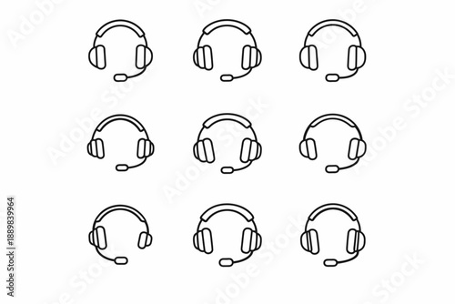 Minimalist headphones and microphones pattern in rows