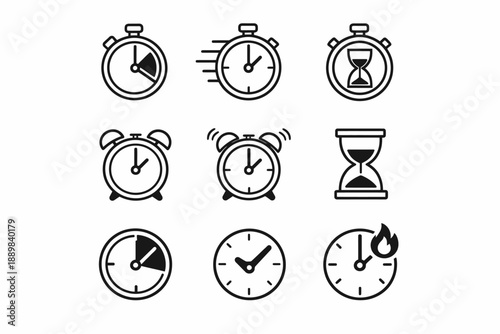 Wallpaper Mural Black and white timer and clock icons set illustrating time concepts Torontodigital.ca