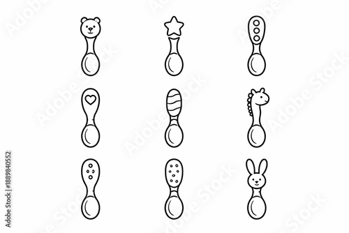 Cute black and white baby rattles with animal and shape designs