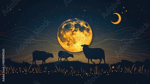 Eid ul Adha, Sheep with the moon in background