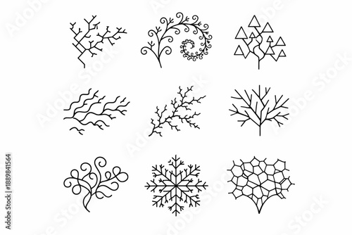 Collection of nine artistic geometric and organic line designs