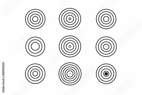 Symmetrical concentric circle patterns arranged in a grid