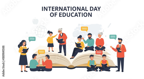 Colorful Flat Design Illustration of International Day of Education with People