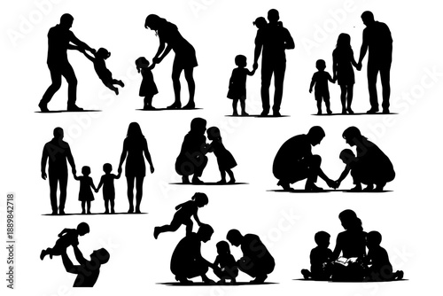 Diverse silhouettes of families and children engaging in activities.