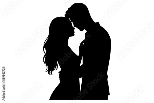 Silhouette of romantic embrace between young caucasian couple.