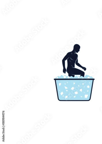 Cold Plunge Ice Bath Silhouette, Bio-hacking Wellness Ritual, Muscle Recovery and Mental Resilience Outdoor Health Vector Graphic