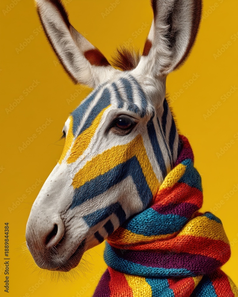 Naklejka premium Okapi Poses in Pop Fashion Style Wrapped in a Bright Blanket