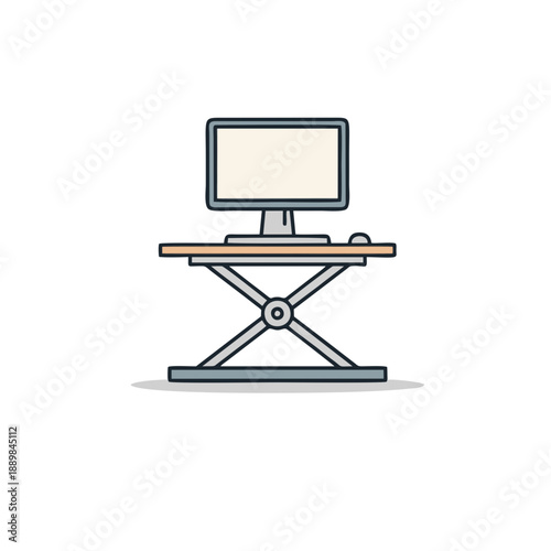 Adjustable Standing Desk with Computer Monitor for Ergonomic Workspace vector illustration