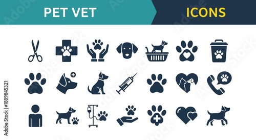 Veterinary Clinic Icons Set Featuring Animals and Medical Symbols